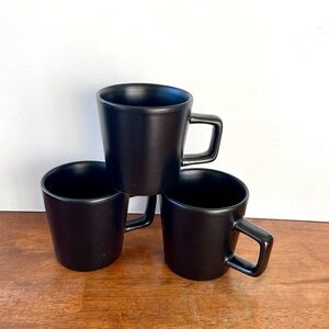 Set of 3 STONE + LAIN Black Matte Modern Coupe Stoneware Coffee Mugs Cups 3 5/8”